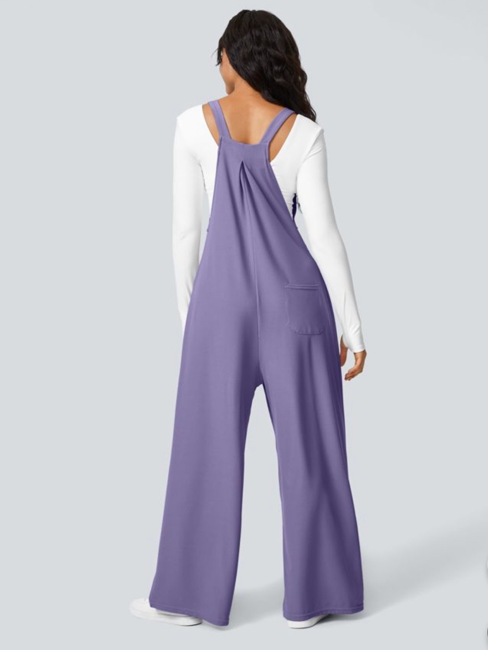 NWT Halara M Petite Mellow Purple Waffle Wide Leg Overalls Jumpsuit - Picture 2 of 10